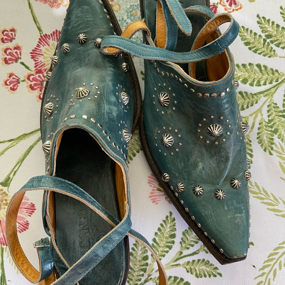 Old Gringo Turquoise Leather Mule with Wrap Around Ankle Strap Size 9
